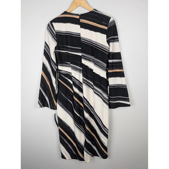 Maggy London Dress Womens 2 Midi V Neck Abstract Stripe Long Sleeve Cocktail Par - Picture 2 of 11